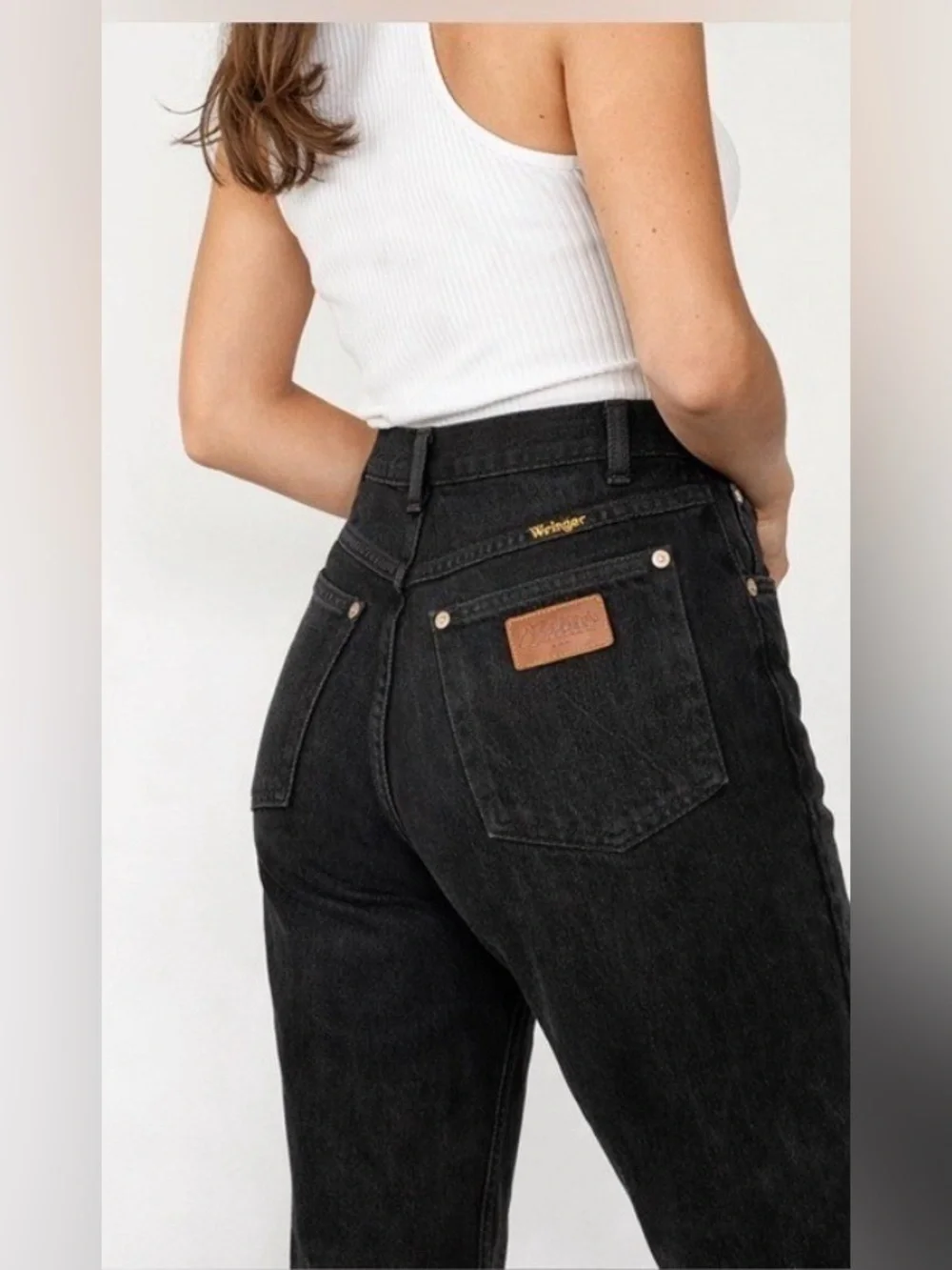 Vintage Lady Wrangler Black High Waisted Jeans 28/4 Straight Leg Western USA - Picture 2 of 15